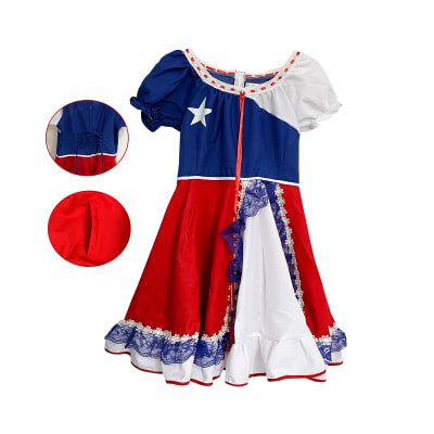 VESTIDO CHINITA DE NIÑA DISEÑO BANDERA CHILENA TALLAS 6/8/10/121