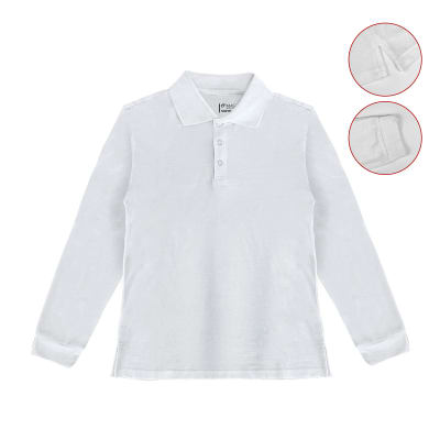POLERA ESCOLAR NIÑA CUELLO PIQUE MANGA LARGA BLANCO TALLA 6/8/10/121