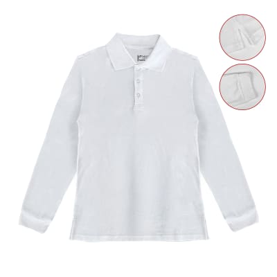 POLERA ESCOLAR NIÑA JUVENIL CUELLO PIQUE MANGA LARGA BLANCO TALLA 14/16/181