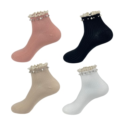 CALCETINES DE MUJER ALGODÓN PINADO TOBILLOS PERLITAS 1