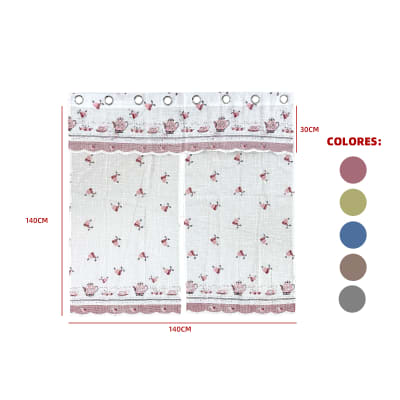 SET 3 PIEZAS DE CORTINAS COCINA (2 PAÑOS 140X140CM + 1 CENEFA 140X30CM)1