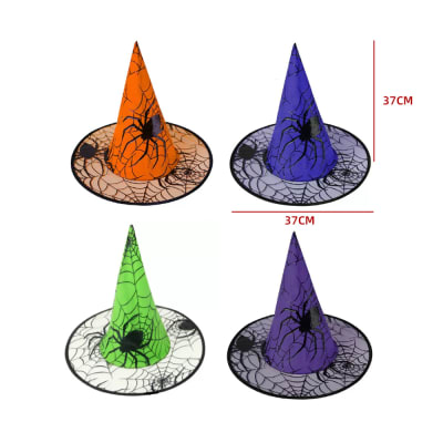 SOMBRERO BRUJA COLOR SURTIDO TRANSPARENTE TELA DE ARAÑA 37X37CM1
