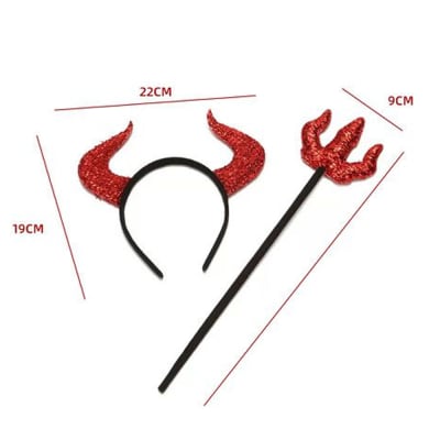 SET COTILLON HALLOWEEN CINTILLO DIABLA CON TRIDENTE DIABLO ROJO 22 *18CM / 9.5 * 36CM1