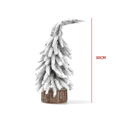 ADORNO ARBOL NAVIDAD 30 CM  BASE MADERA VERDE NEVADO1