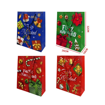 BOLSA DE REGALO CON MENSAJE FELIZ NAVIDAD MEDIANA 26X10X32CM1