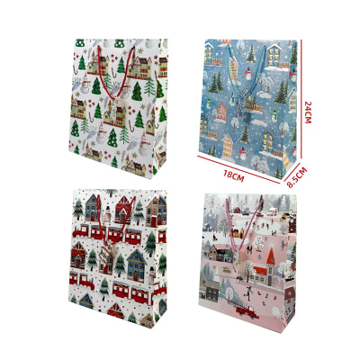 BOLSA DE REGALO NAVIDAD VILLA FELIZ MEDIANA 18X24X8.5CM1