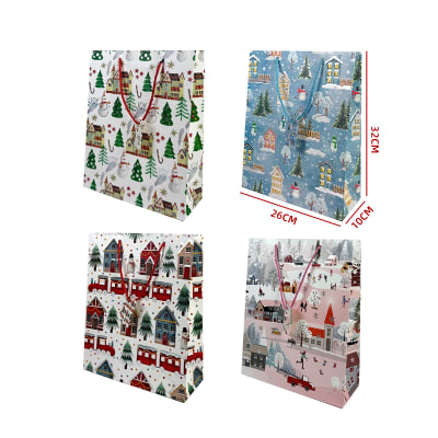 BOLSA DE REGALO NAVIDAD VILLA FELIZ MEDIANA 26X32X10CM1