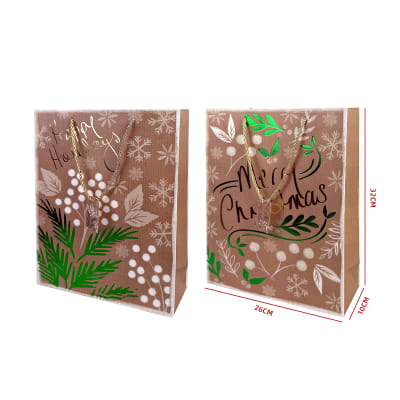 BOLSA DE REGALO NAVIDAD KRAFT COPOS DE NIEVE MEDIANA 26X32X10CM1