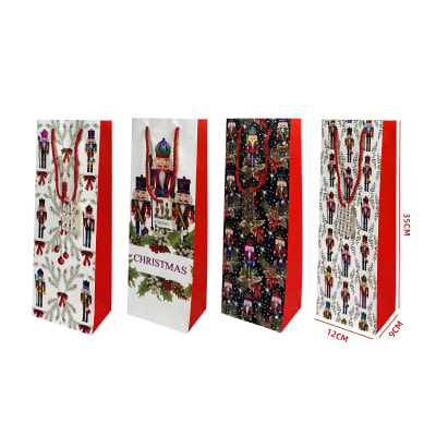 BOLSAS DE REGALO NAVIDAD DISEÑO CASCANUECES PARA BOTELLAS 12X35X9CM NAVIDAD1