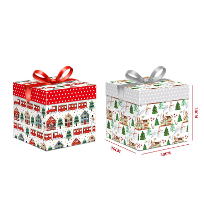 CAJA DE REGALO NAVIDAD VILLA FELIZ GRANDE 30X30X30 CM1