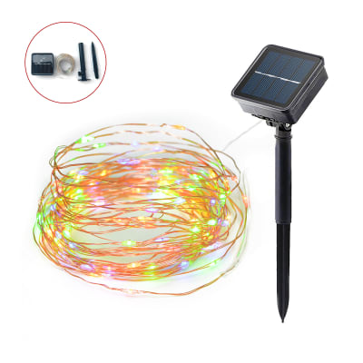 GUIRNALDA SOLAR DE ALAMBRES DE COBRE 100 LUCES COLORIDAS 10M1