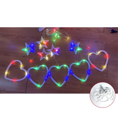 CORTINA DE DISEÑO CON ESTRELLAS Y CORAZONES USB Y CONTROL REMOTO 3M1