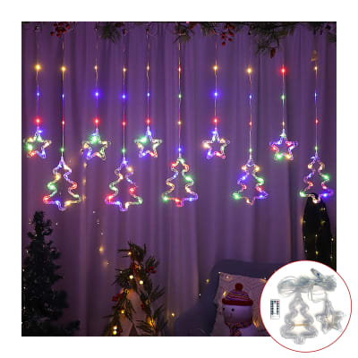 Cortina de 10 estrellas y arbol de navidad USB y control remoto 3M1