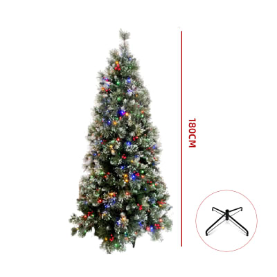 ARBOL DE NAVIDAD CON ACEBOS HOJA PINO SEMI NEVADO 180CM1