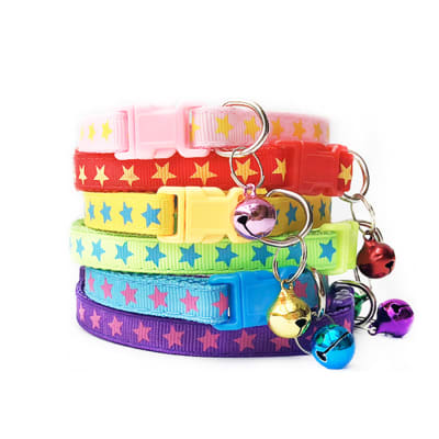 CORREA PARA MASCOTA CUELLO ESTRELLAS CON CAMPANA 1CM  | 12 UNID1