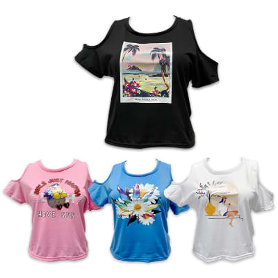 CAMISETA DE MUJER CON ESTAMPADO HOMBROS DESCUBIERTOS1