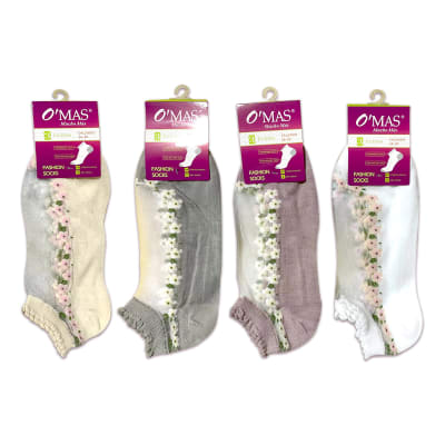 CALCETINES DE MUJER TOBILLO CON DISEÑO FLORES TALLA 36-39 | 12 UNID1