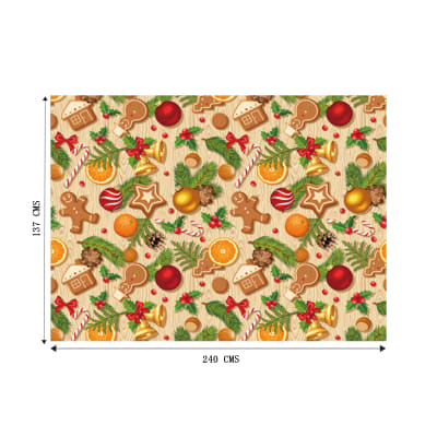 MANTEL NAVIDAD GALLETAS ESFERAS DORADAS POLIESTER 137X240CM 1