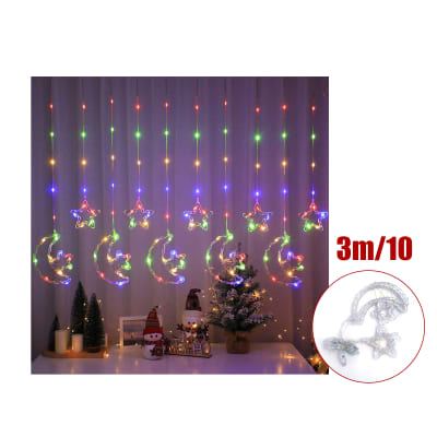 CORTINA DE 10 ESTRELLAS Y LUNA USB Y CONTROL REMOTO 3M1