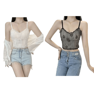 POLERA PABILO MUJER CORTA ENCAJE MUJER COPA PREHORMADA T.U1