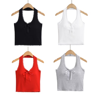 POLERA CUELLO HALTER CORTO MUJER CON COPA PREHORMADA T.U1