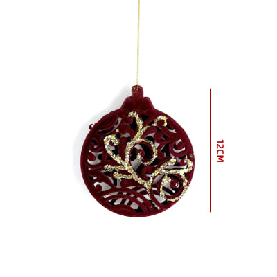 ADORNO ARBOL NAVIDAD CIRCULAR TERCIOPELO BURDEO 12CM1