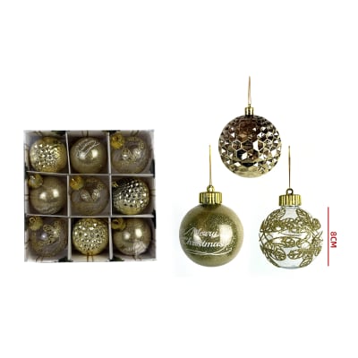 SET 9PCS ADORNO ARBOL NAVIDAD PELOTA DORADA 8 CM1