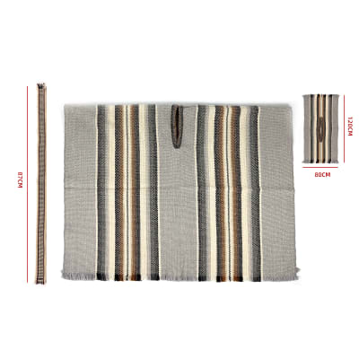 SET DE MANTA HUASO ADULTO LANA GRUESO 120*80CM+TRARILONCO CINTILLO MAPUCHE 87CM1