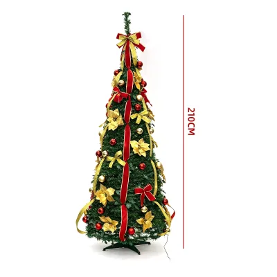 ARBOL PLEGABLE CINTAS ROJAS Y DORADAS 210CM / VENTA X MAYOR1