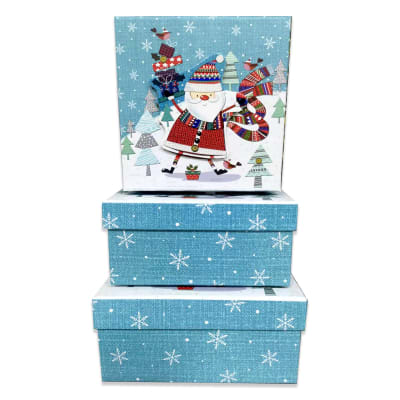SET 3 CAJAS DE REGALO NAVIDAD VIEJO PASCUERO FONDO AZUL | 12 UNID1