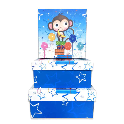 SET 3 CAJAS DE REGALO DISEÑO MONO FONDO AZUL | 12 UNID1