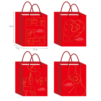 BOLSA DE REGALO NAVIDA FONDO ROJO DETALLES DORADOS  44X31X12CM | 12 UNID 1