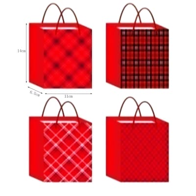 BOLSA DE REGALO NAVIDAD FONDO ROJO CUADROS 14X11X6.5CM | 12 UNID1