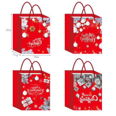 BOLSA DE REGALO NAVIDAD FONDO ROJO ADORNOS PLATEADO 32X26X11CM | 12 UNID1