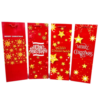 BOLSA DE REGALO NAVIDAD ROJO MERRY CHRISTMAS 12.5X8.5X36CM | 12 UNID1