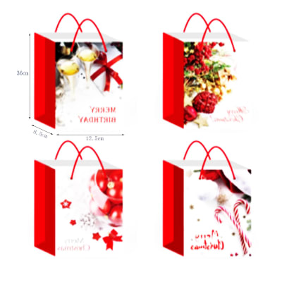 BOLSA DE REGALO NAVIDAD FONDO BLANCO ADORNOS SURTIDOS 12.5X8.5X36CM | 12 UNID1