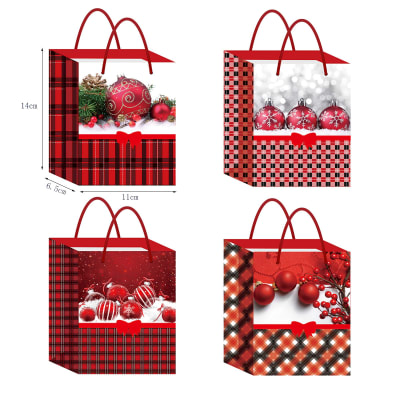 BOLSA DE REGALO NAVIDAD ESFERAS ROJAS  14X11X6.5CM | 12 UNID1