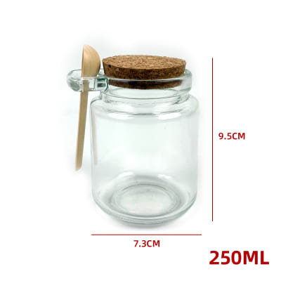 FRASCO DE VIDRIO CON TAPA  CORCHO   Y  CUCHARA DE MADERA 250 ML1