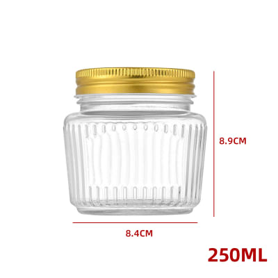 FRASCO DE VIDRIO  ACANALADO CON TAPA ALUMINIO DORADO 250 ML1