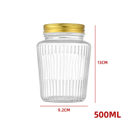 (48)FRASCO DE VIDRIO  ACANALADO CON TAPA ALUMINIO DORADO 500 ML1