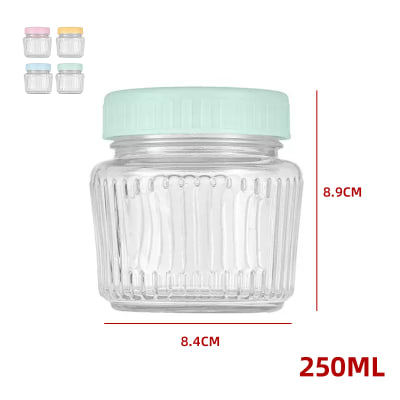 FRASCO DE VIDRIO ACANALADO CON TAPA  PLASTICO 250 ML1