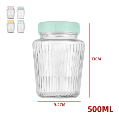 FRASCO DE VIDRIO ACANALADO CON TAPA  PLASTICO 500 ML1