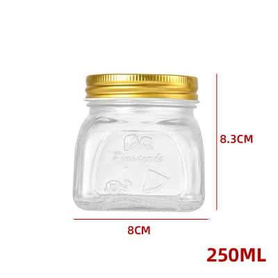 FRASCO VIDRIO DISEÑO FRUTA CON TAPA DORADA 250 ML1