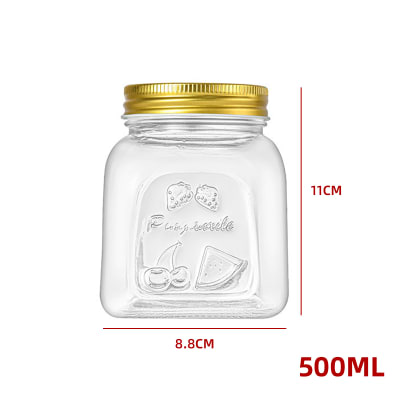 FRASCO VIDRIO DISEÑO FRUTA TAPA DORADA 500 ML1