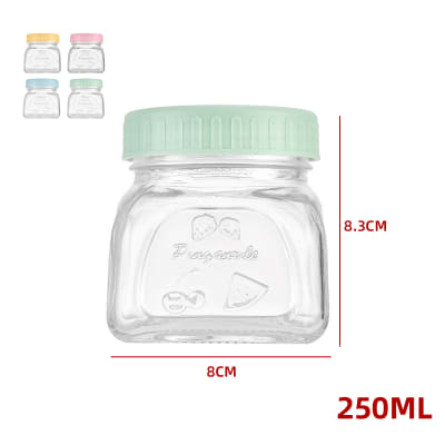 FRASCO DE VIDRIO DISEÑO FRUTA  CON TAPA  PLASTICO 250 ML1