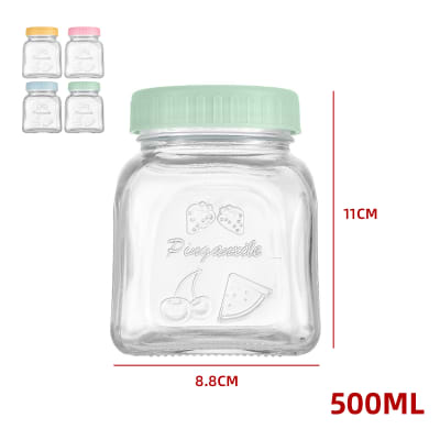 FRASCO DE VIDRIO DISEÑO FRUTA  CON TAPA PLASTICO  500 ML1