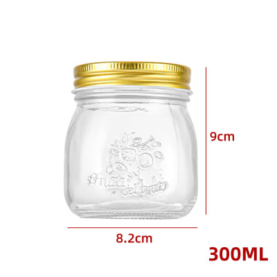FRASCO DE VIDRIO DISEÑO CON TAPA ALUMINIO DORADO 300 ML1