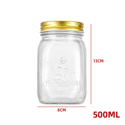 FRASCO VIDRIO COCINA TAPA METAL DORADA 500 ML1