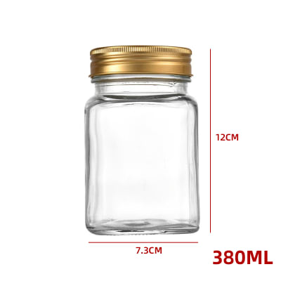 FRASCO VIDRIO CUADRADO TAPA ALUMINIO DORADO 380 ML1