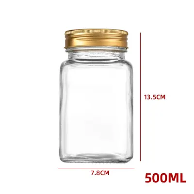 FRASCO VIDRIO CUADRADO TAPA ALUMINIO DORADO 500 ML1